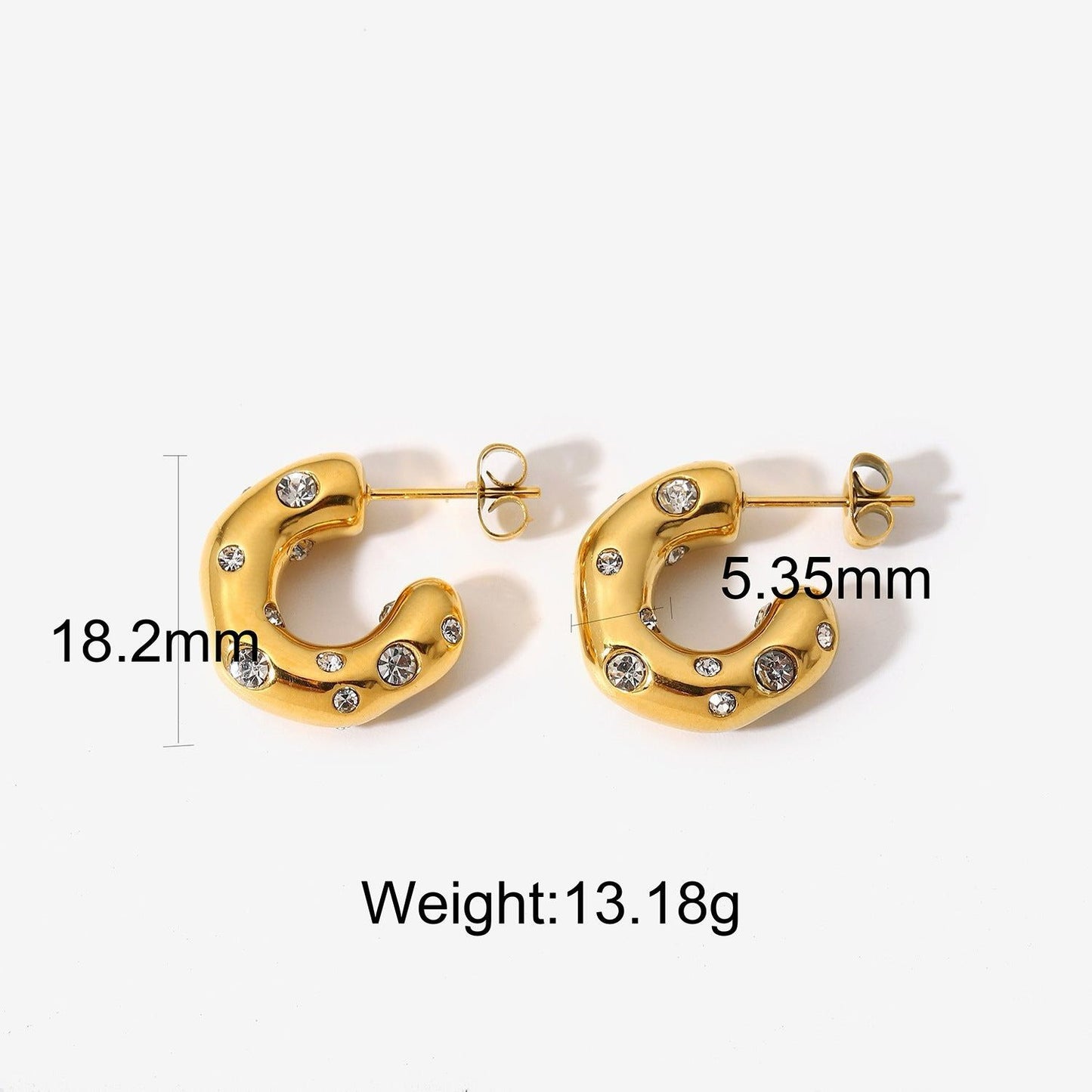 Iris Classic Gold C-Shaped Hoop Earrings with Zircon - Crystal
