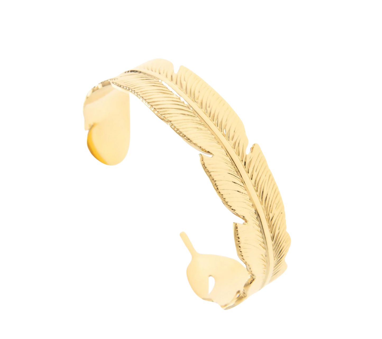 Feather Cuff – Guldpläterat Armband med Fjäderinspirerad Design