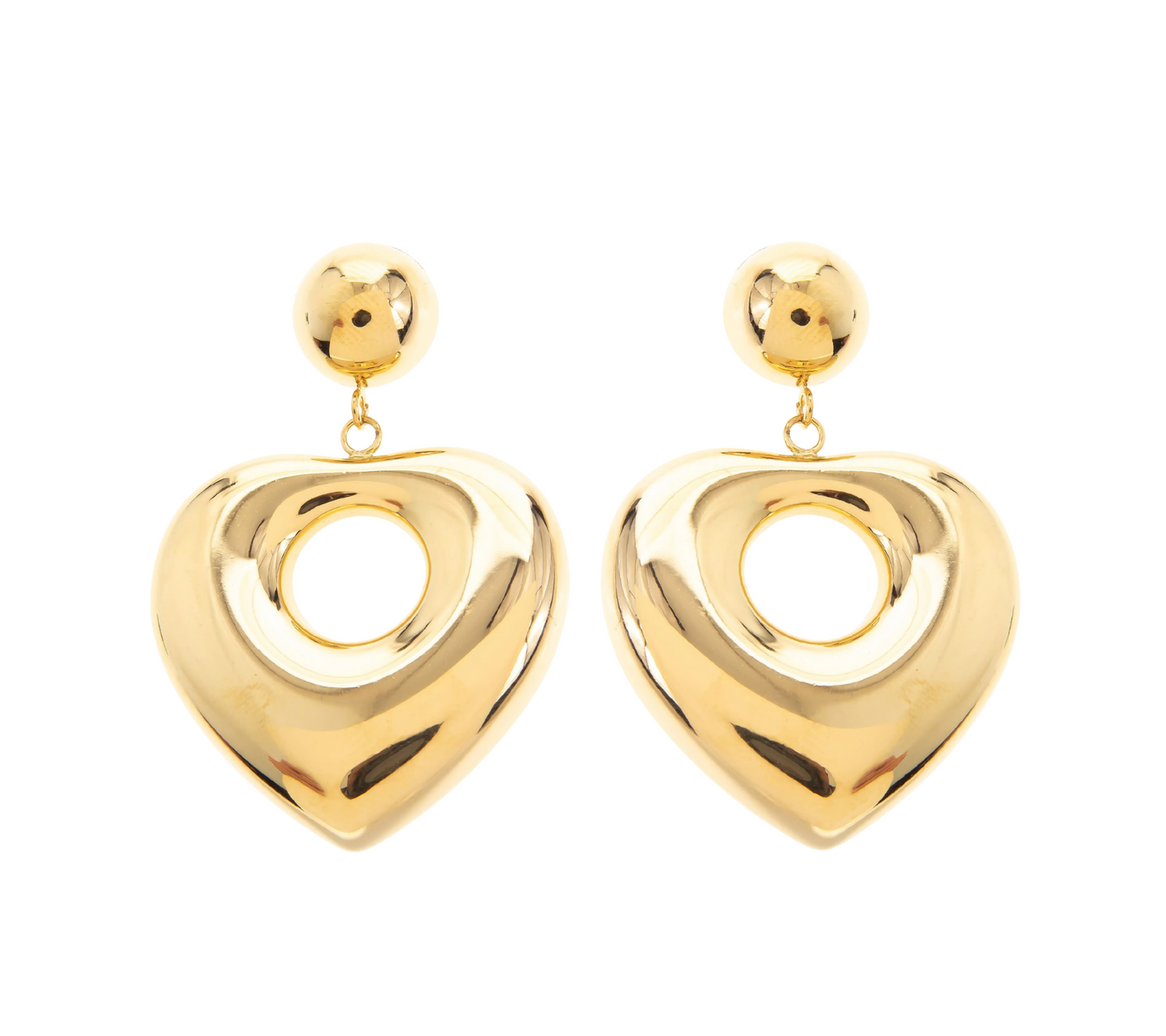 Amore Earrings – Glansiga Hjärtörhängen i Guld med Modern Form