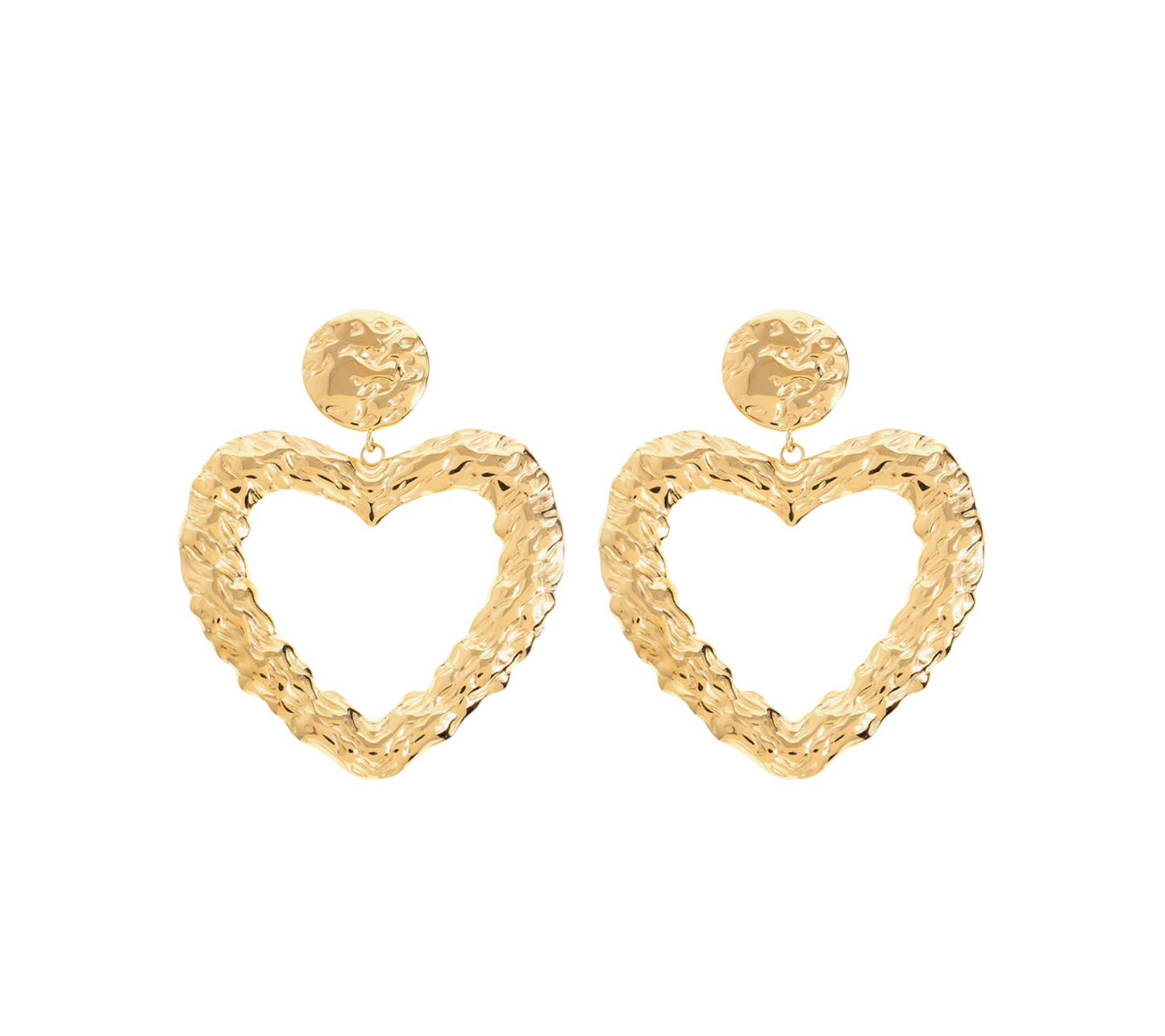 Lune Earrings – Hjärtformade Guldörhängen med Hamrad Struktur