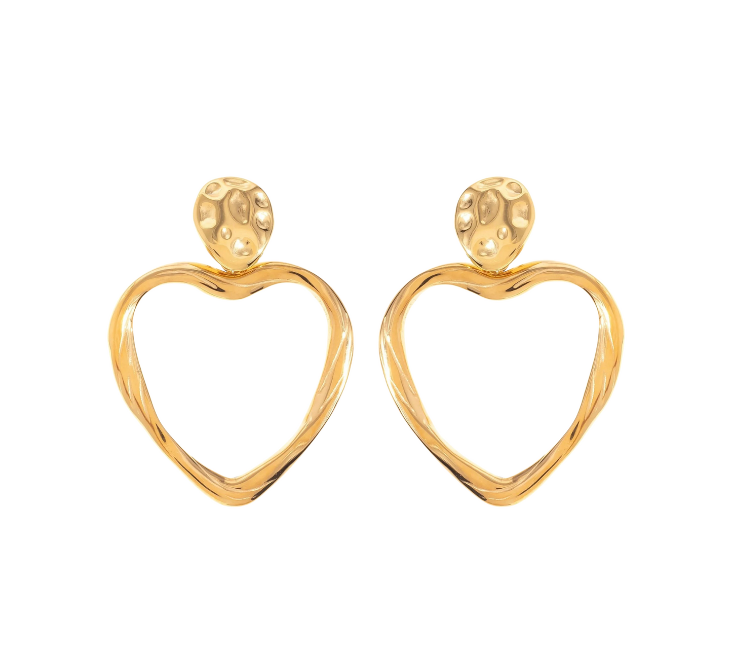Élan Earrings – Hjärtformade Guldörhängen med Strukturdetaljer