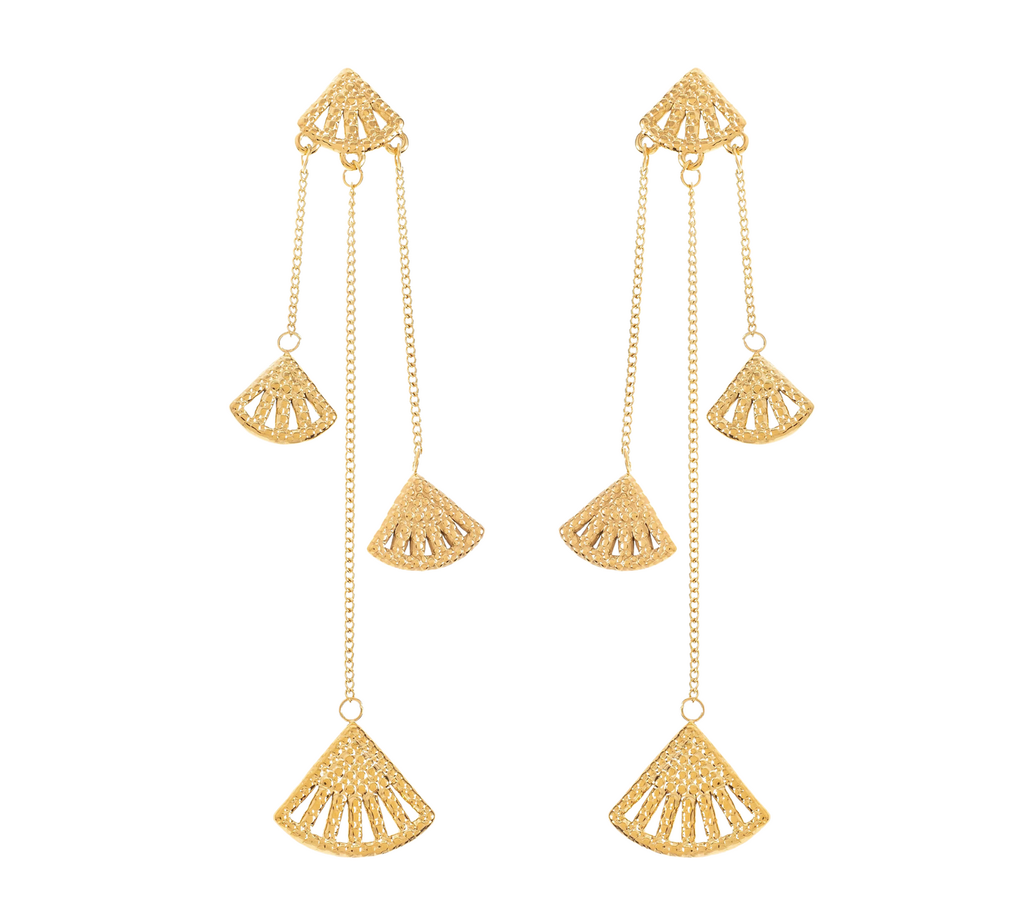 Sora Earrings – Statementörhängen i Guld med Fläktformad Design