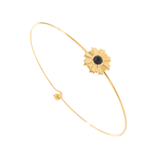 Soleil Sun Charm Cuff with Black Stone – Gold