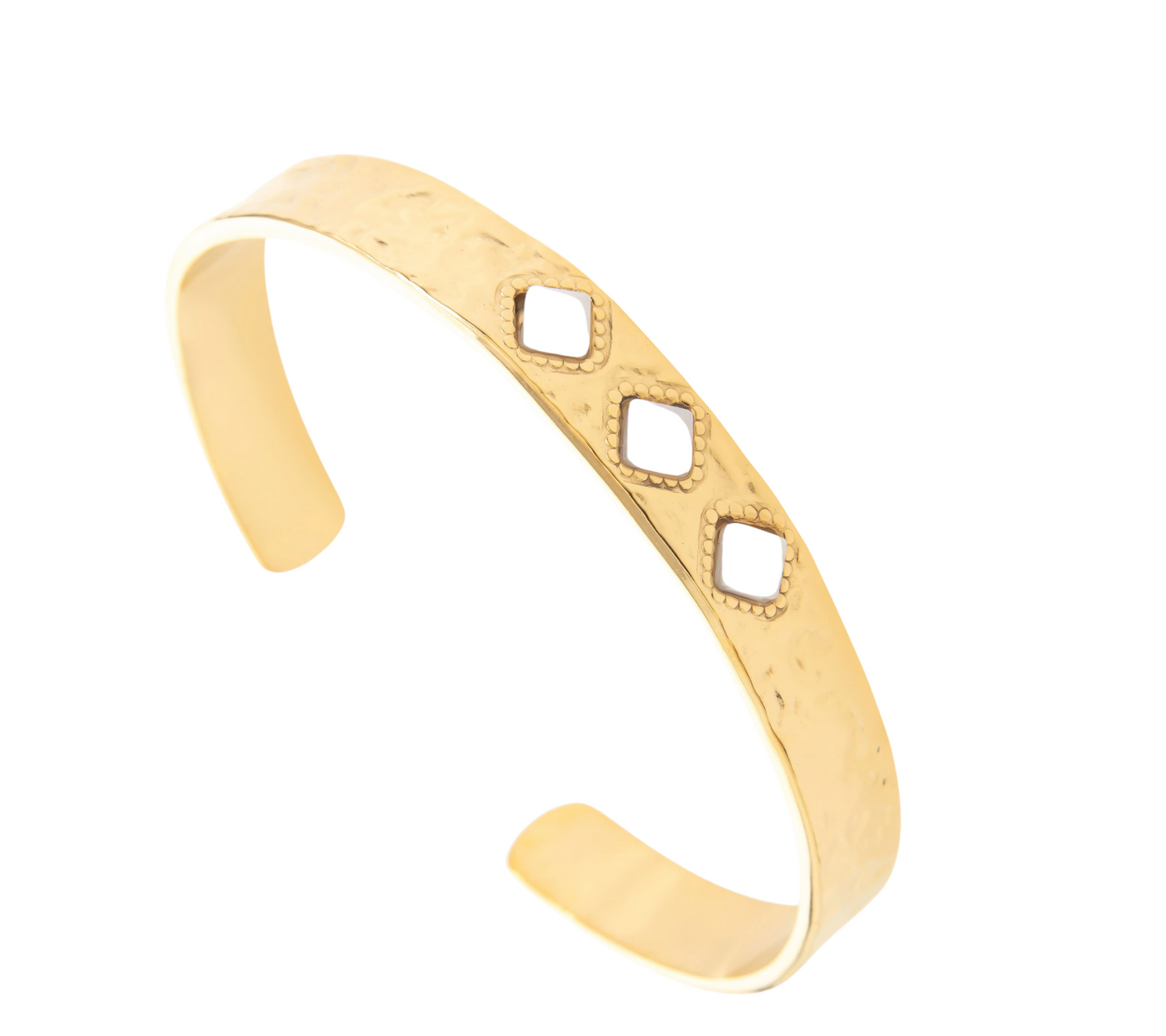 Roma Cuff – Guldpläterat Armband med Geometrisk Struktur & Hamrad Yta