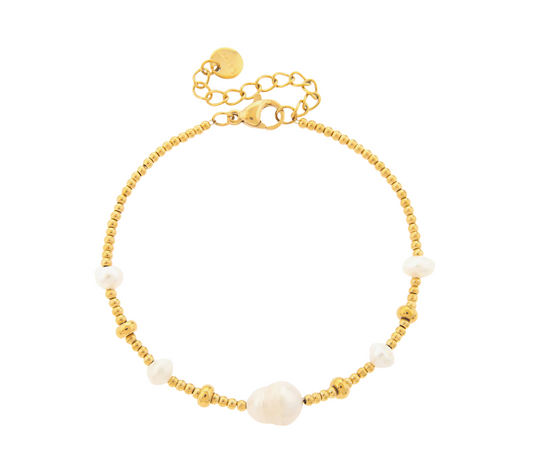 Pearl Bead Bracelet – Armband med Äkta Sötvattenspärlor & Guldpläterade Pärlor