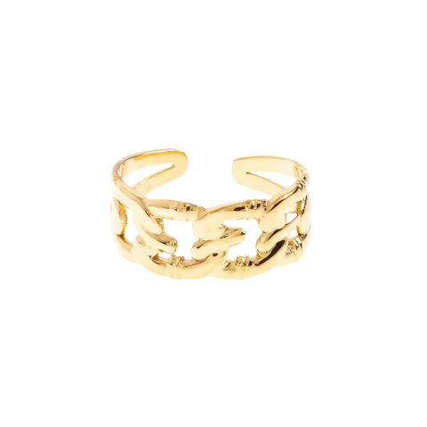 Kedjelänkad statement ring i guld – justerbar chunky ring i öppen design
