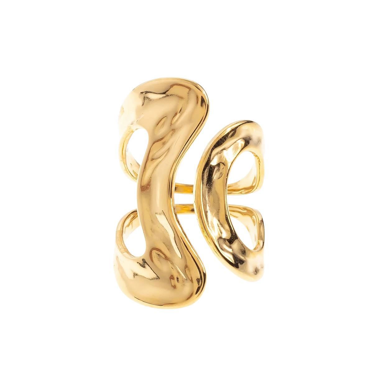 Dubbel ring i guld – sculptural statement ring med öppen design