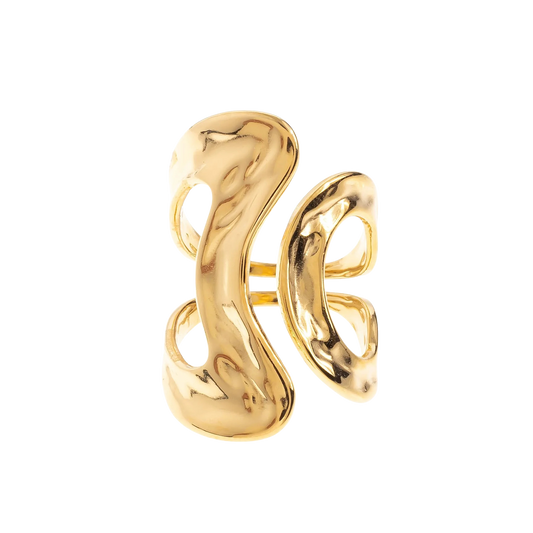 Dubbel ring i guld – sculptural statement ring med öppen design